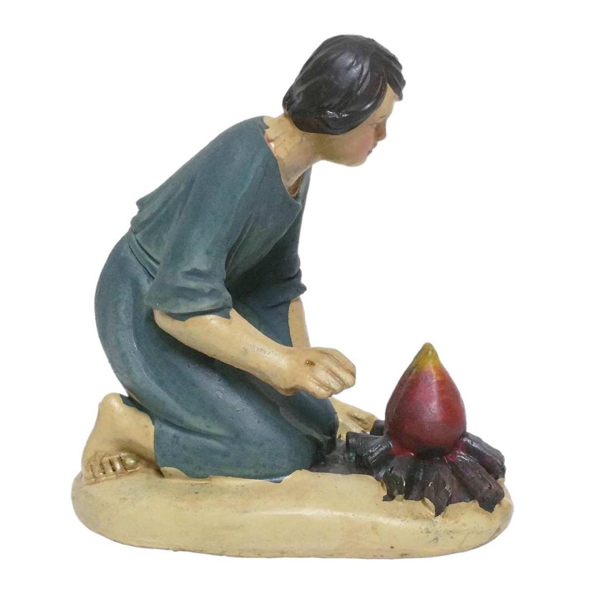 Statua presepe 15 cm pastore inginocchiato fuoco