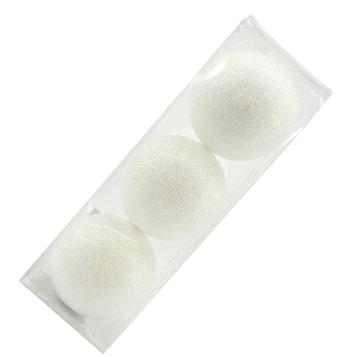 Pallina natalizia bianche glitter Set 3 pz