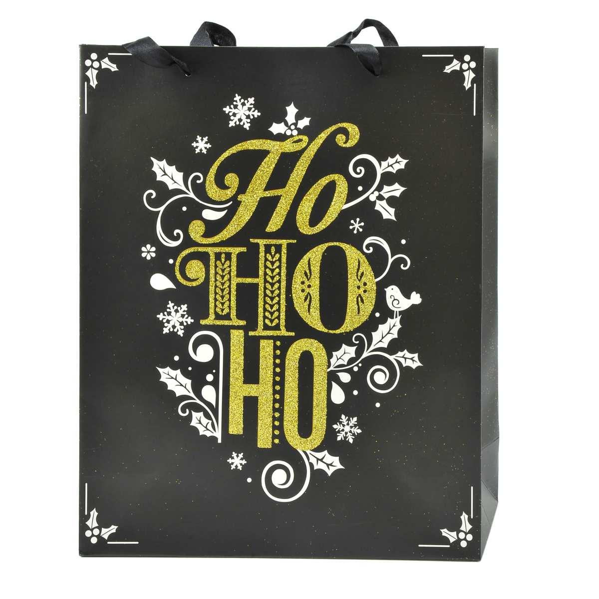 Busta regalo natale nera glitter oro