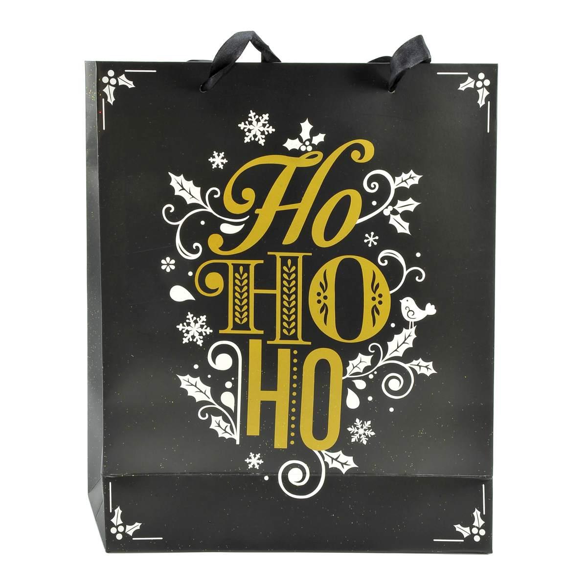 Busta regalo natale nera glitter oro