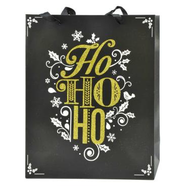 Busta regalo natale nera glitter oro