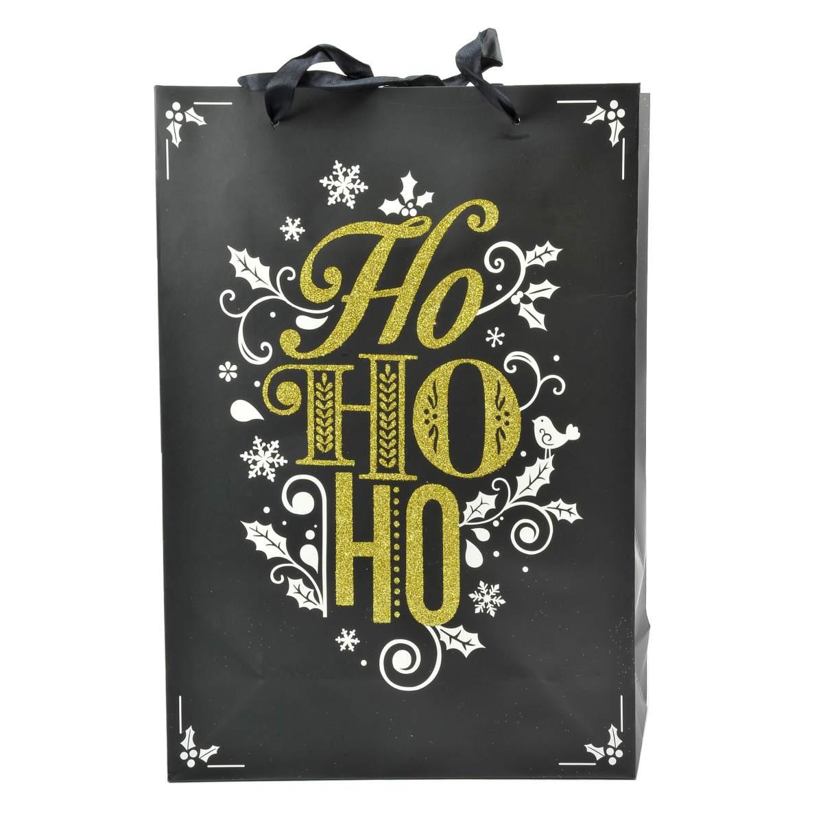 Busta regalo natale nera glitter oro