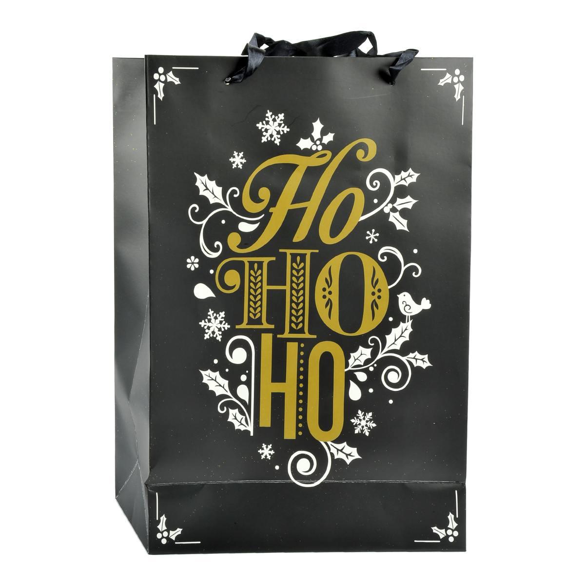 Busta regalo natale nera glitter oro