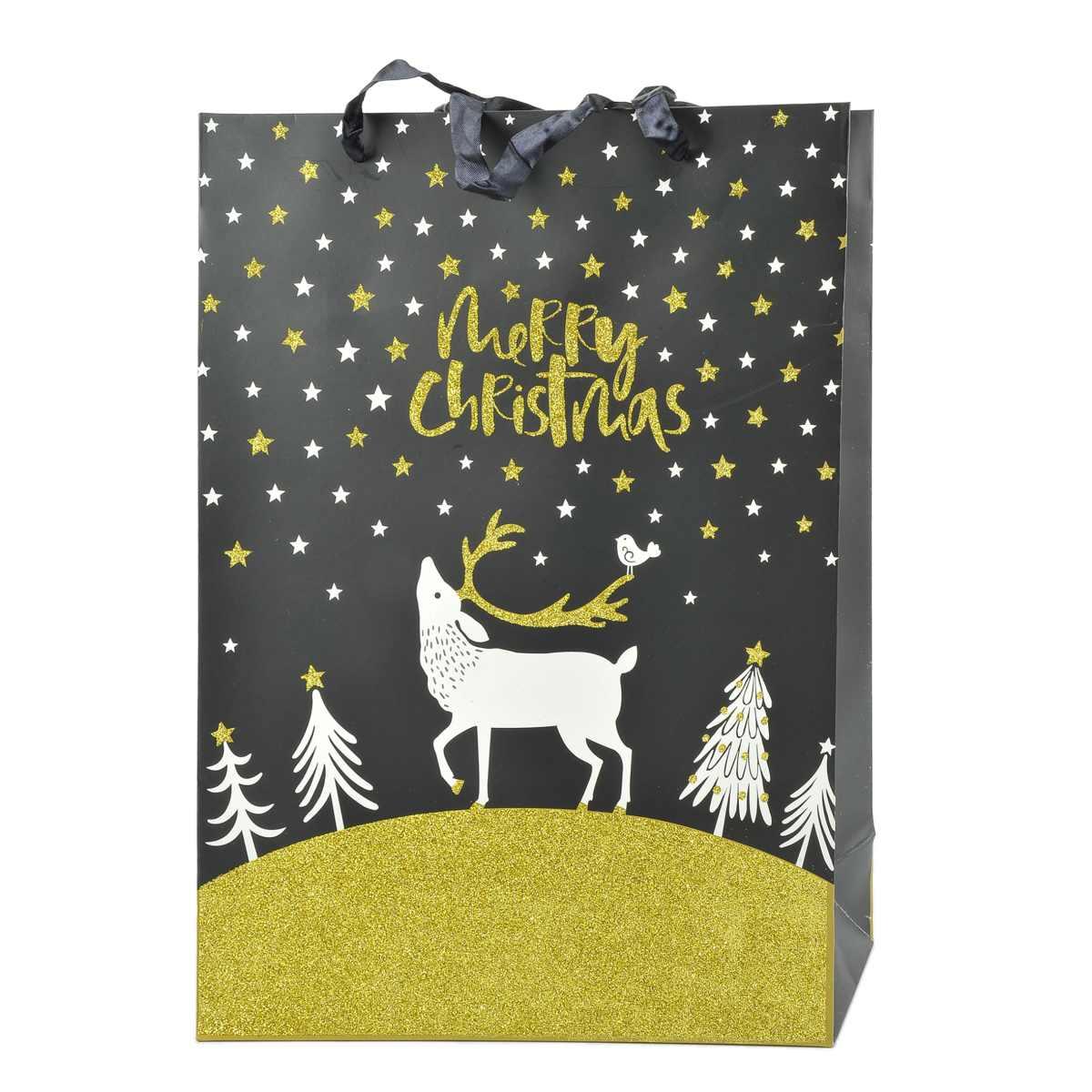 Busta regalo natale nera glitter oro
