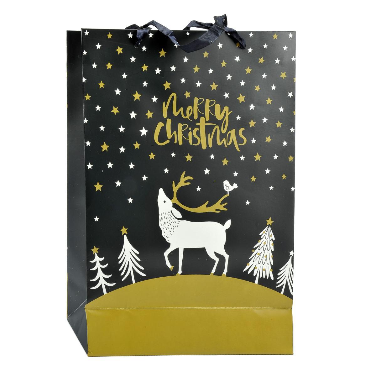 Busta regalo natale nera glitter oro