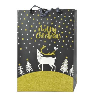 Busta regalo natale nera glitter oro
