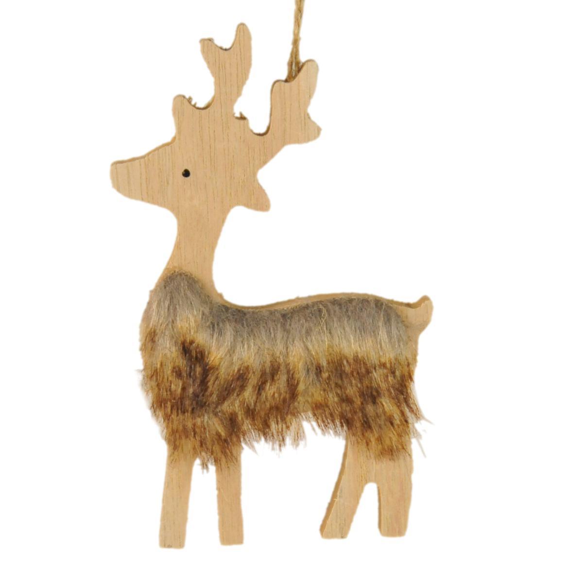 Decorazione natalizia renna legno pelliccia marrone
