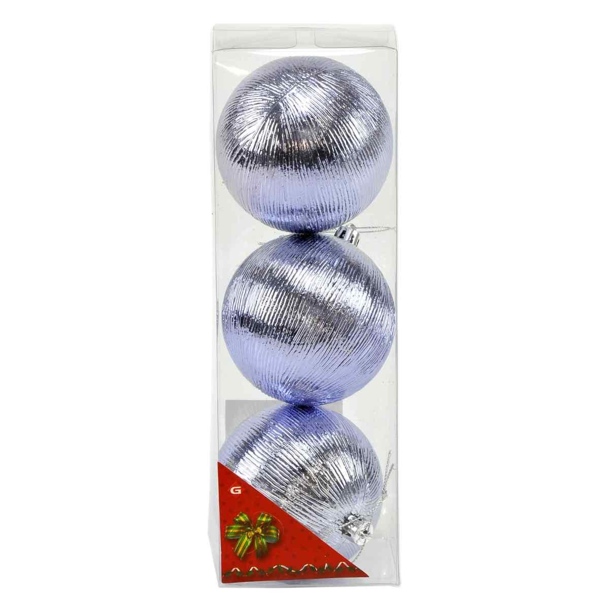 Pallina natalizia viola lucida rigata Set 3 pz