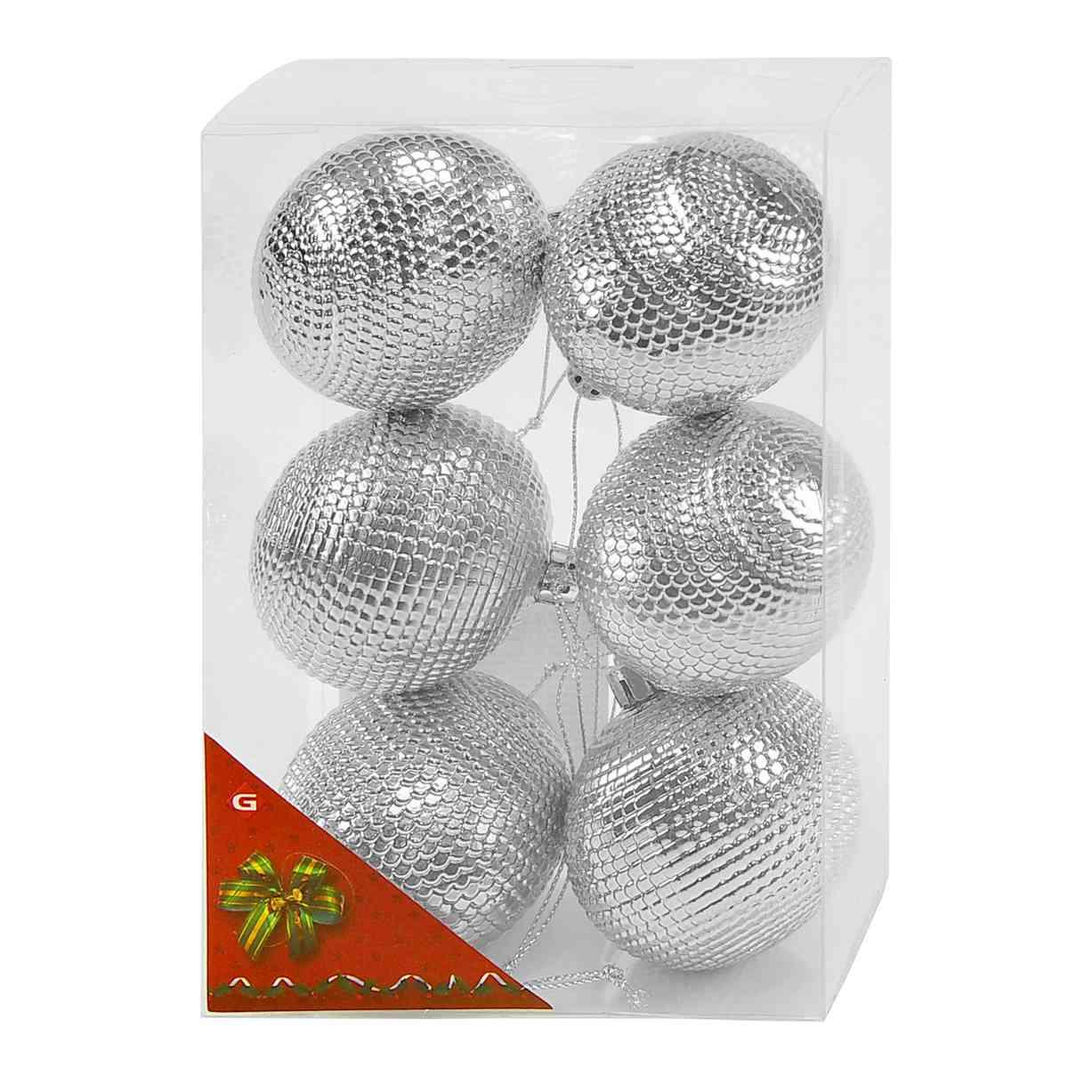 Pallina natalizia argento lucido martellato Set 6 pz