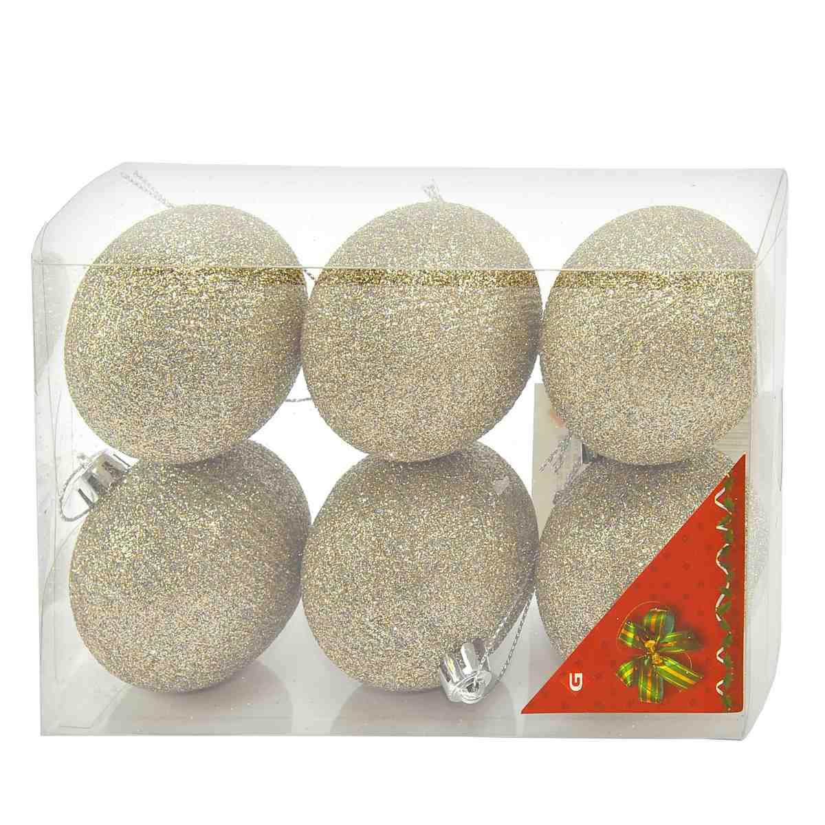 Pallina natalizia argento glitter Set 6 pz