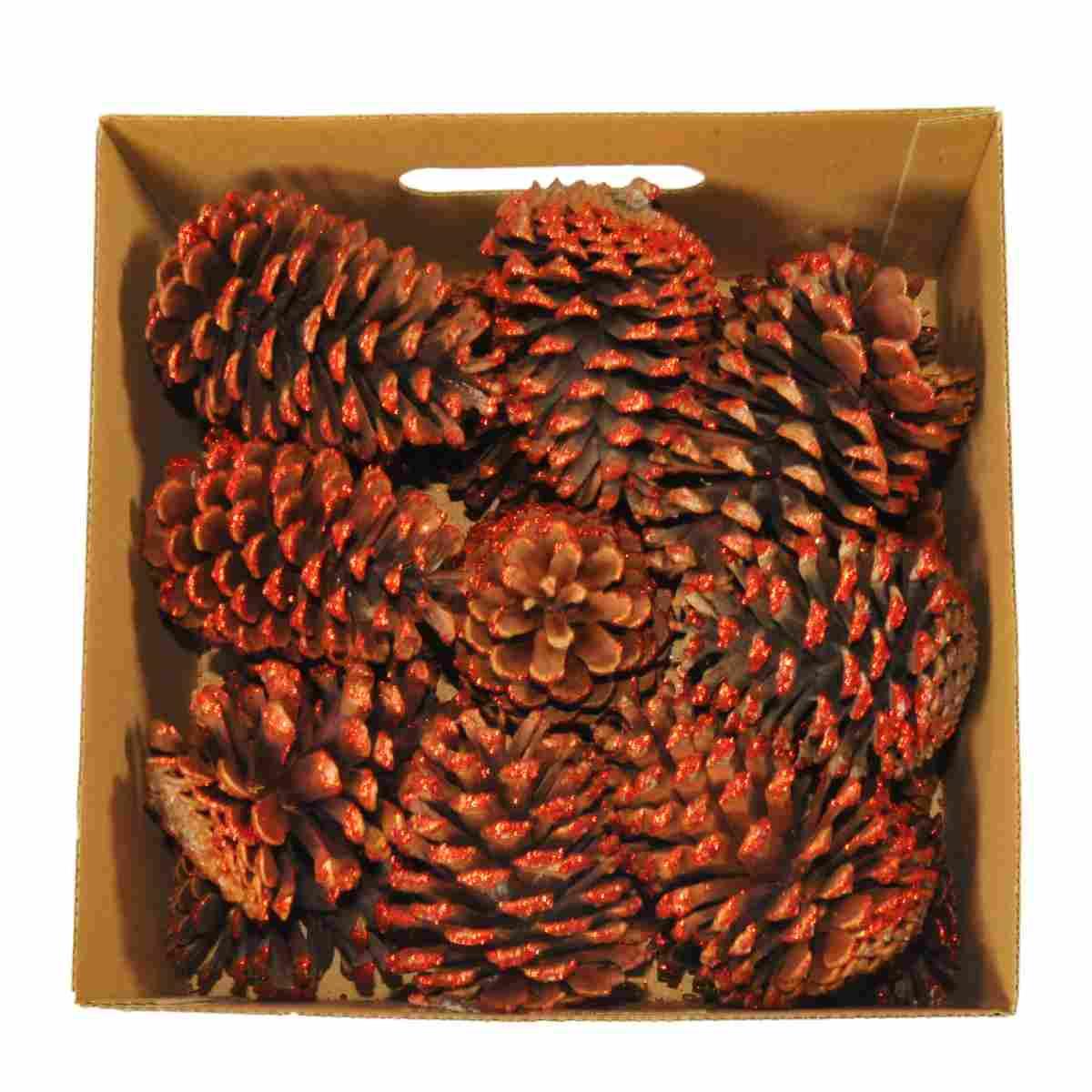Pigna naturale rossa glitter 12 Set 18 pz