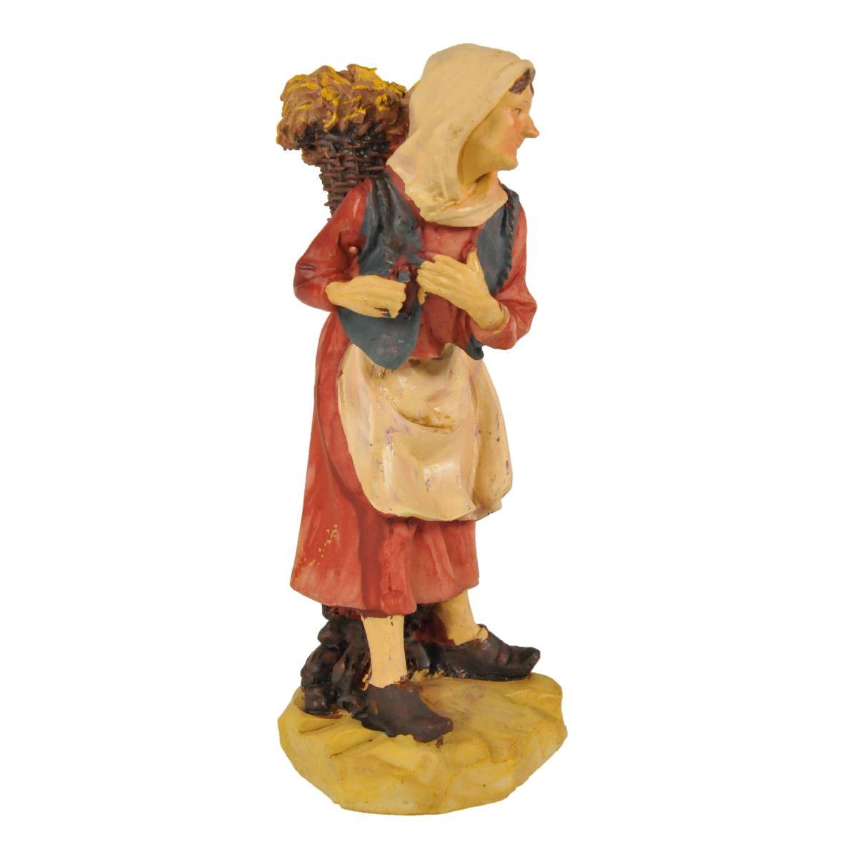 Statua presepe 15 cm donna cesta sulle spalle