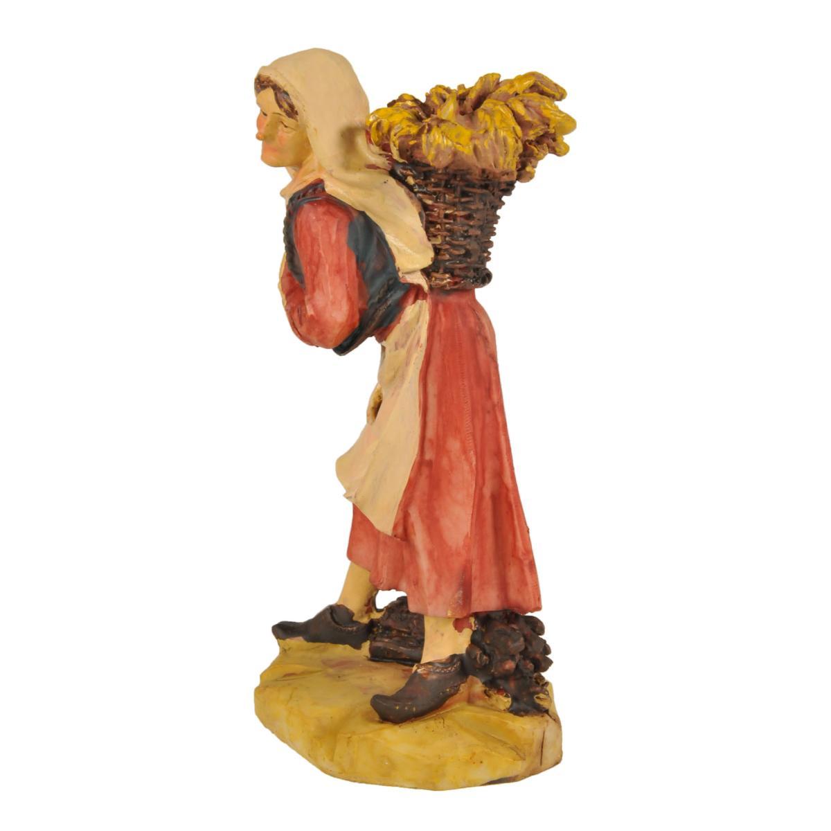 Statua presepe 15 cm donna cesta sulle spalle