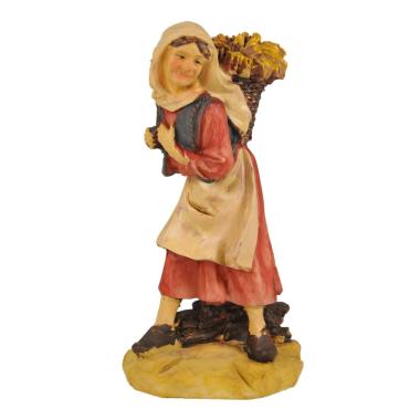 Statua presepe 15 cm donna cesta sulle spalle