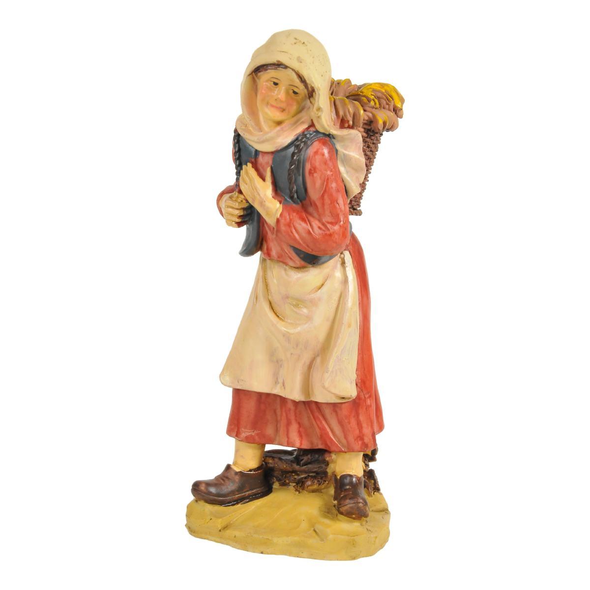 Statua presepe 20 cm donna cesta sulle spalle