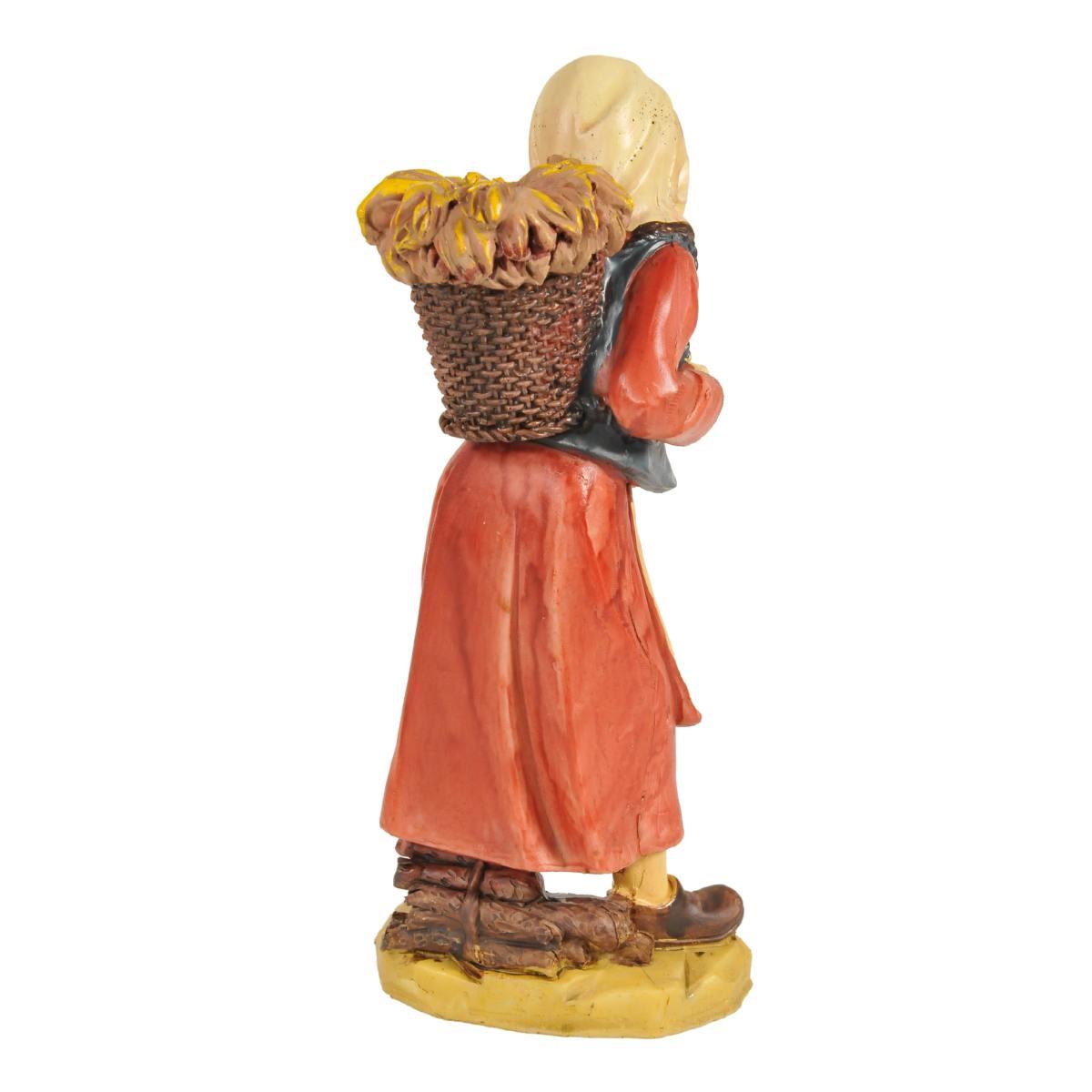Statua presepe 20 cm donna cesta sulle spalle