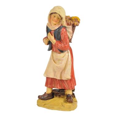 Statua presepe 20 cm donna cesta sulle spalle