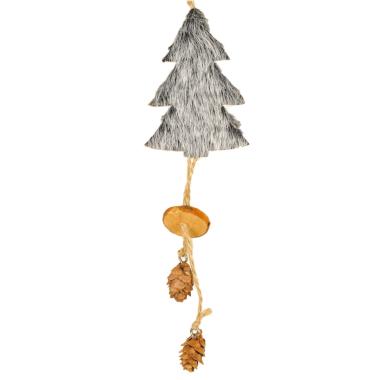 Decorazione natalizia albero legno pelliccia grigia