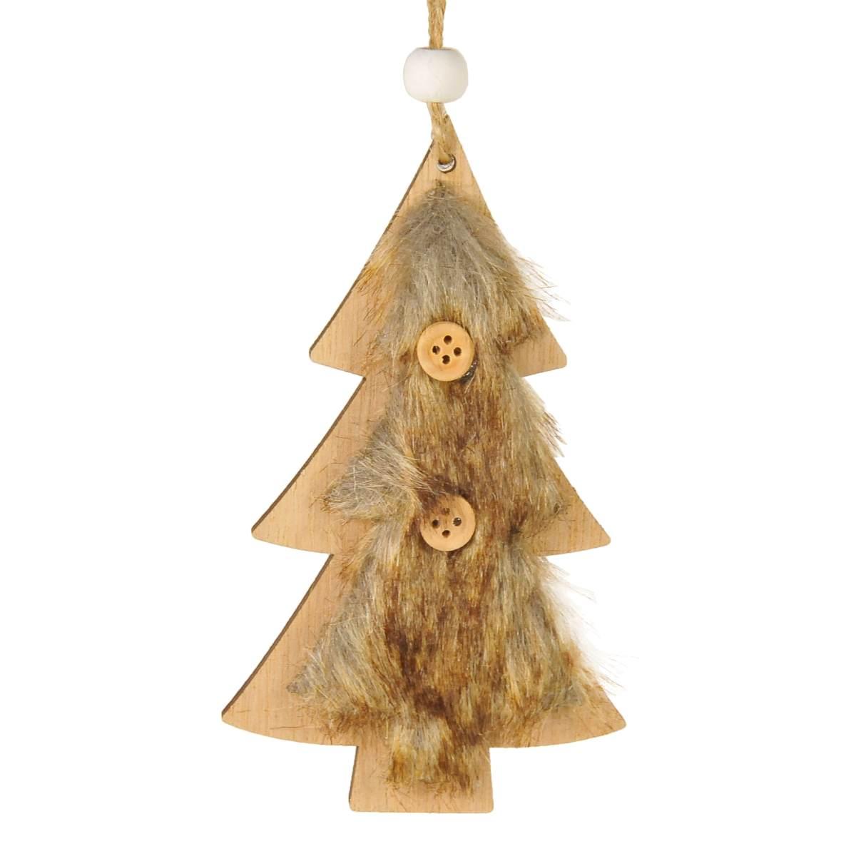 Decorazione natalizia albero legno pelliccia marron Set 12 pz