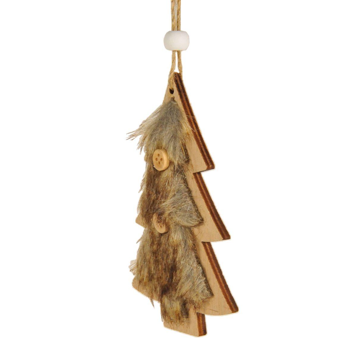 Decorazione natalizia albero legno pelliccia marron Set 12 pz
