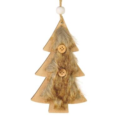 Decorazione natalizia albero legno pelliccia marron Set 12 pz