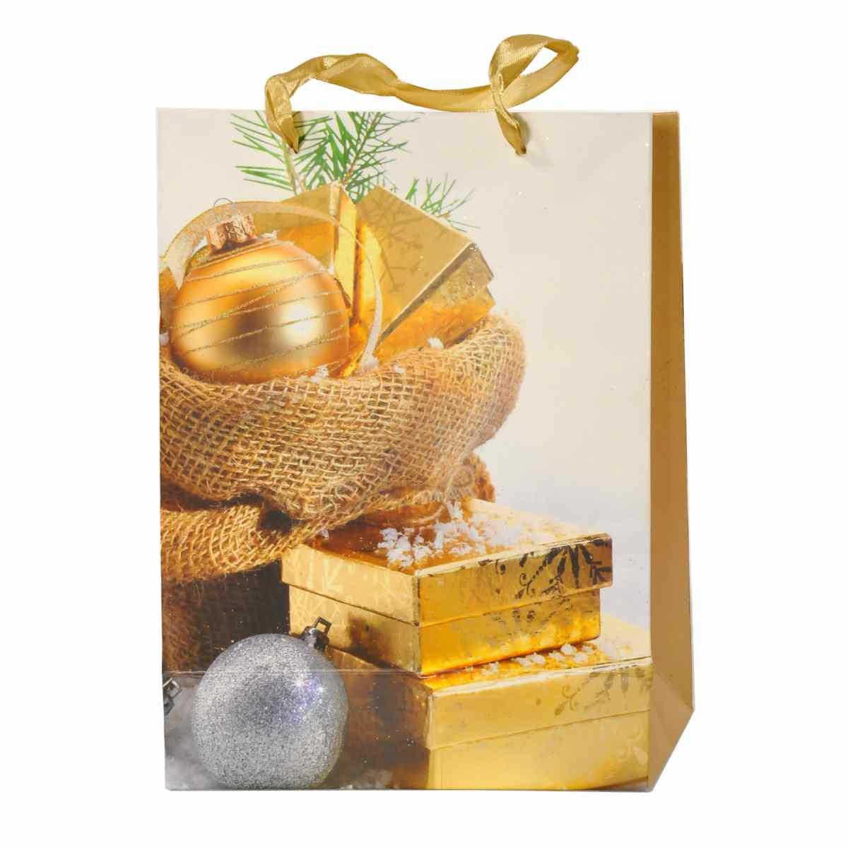 Busta regalo natale pacchetti oro 24 x 18 x 8 cm