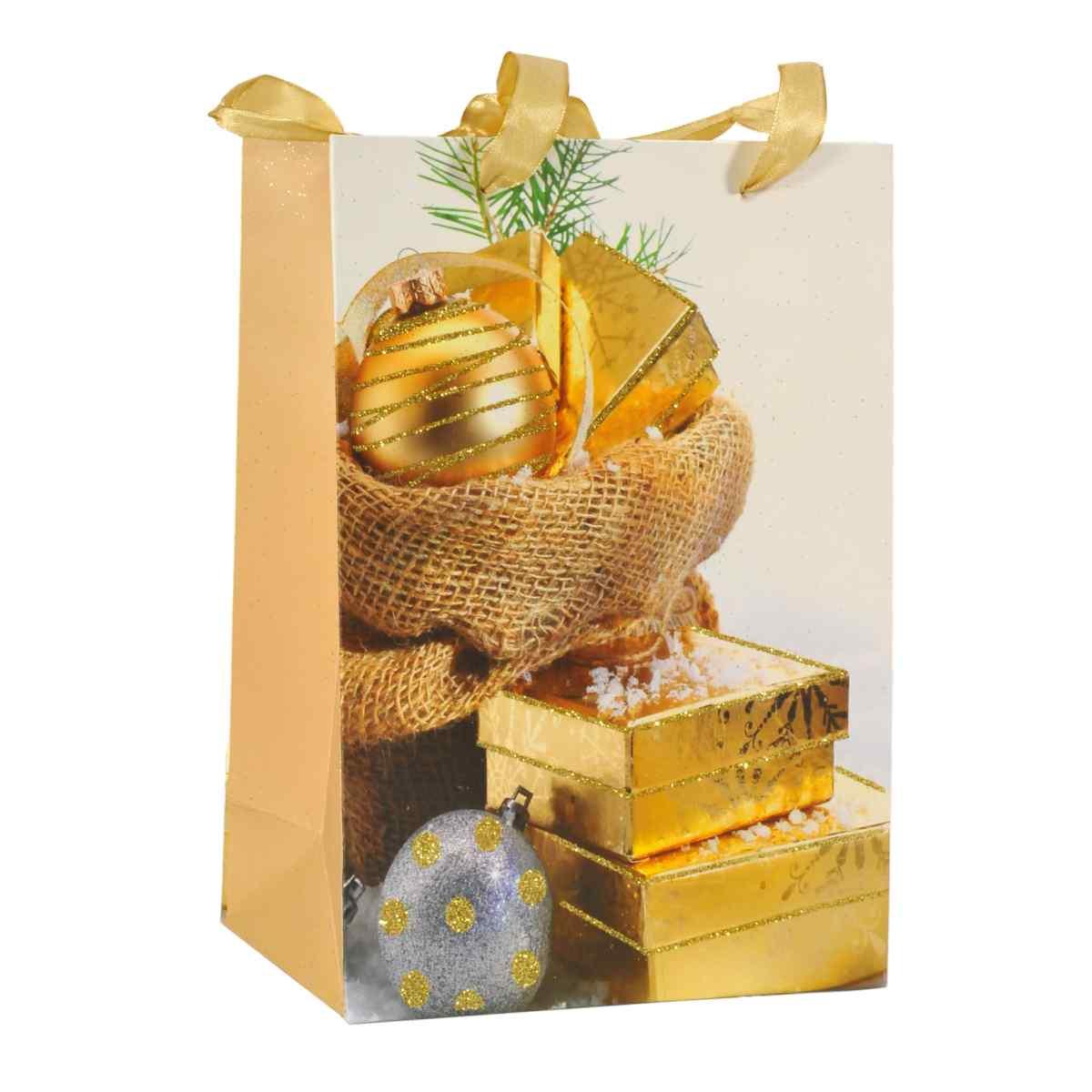 Busta regalo natale pacchetti oro 24 x 18 x 8 cm