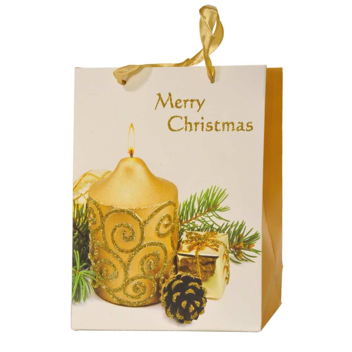 Busta regalo natale candela oro 24 x 18 x 8 cm