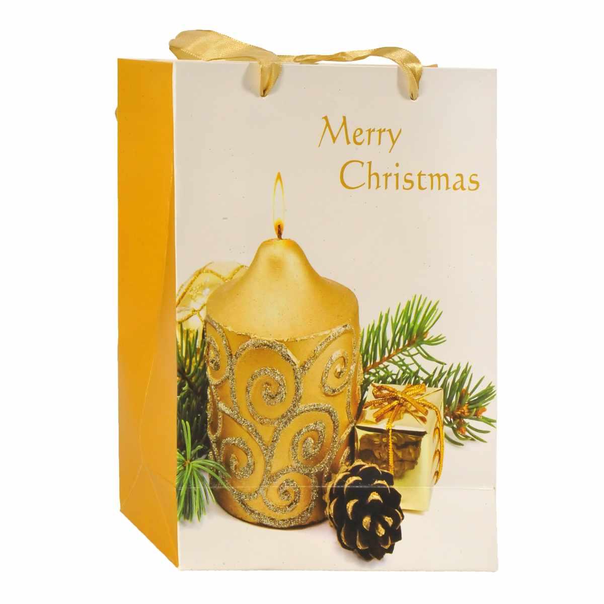 Busta regalo natale candela oro 24 x 18 x 8 cm