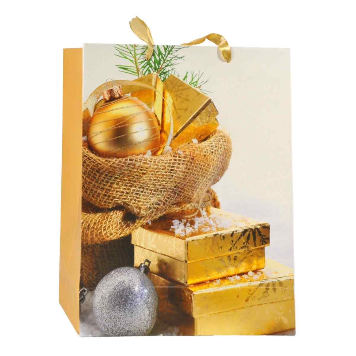Busta regalo natale pacchetti oro 32 x 26 x 10 cm