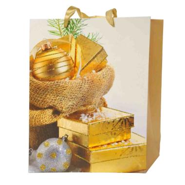 Busta regalo natale pacchetti oro 32 x 26 x 10 cm