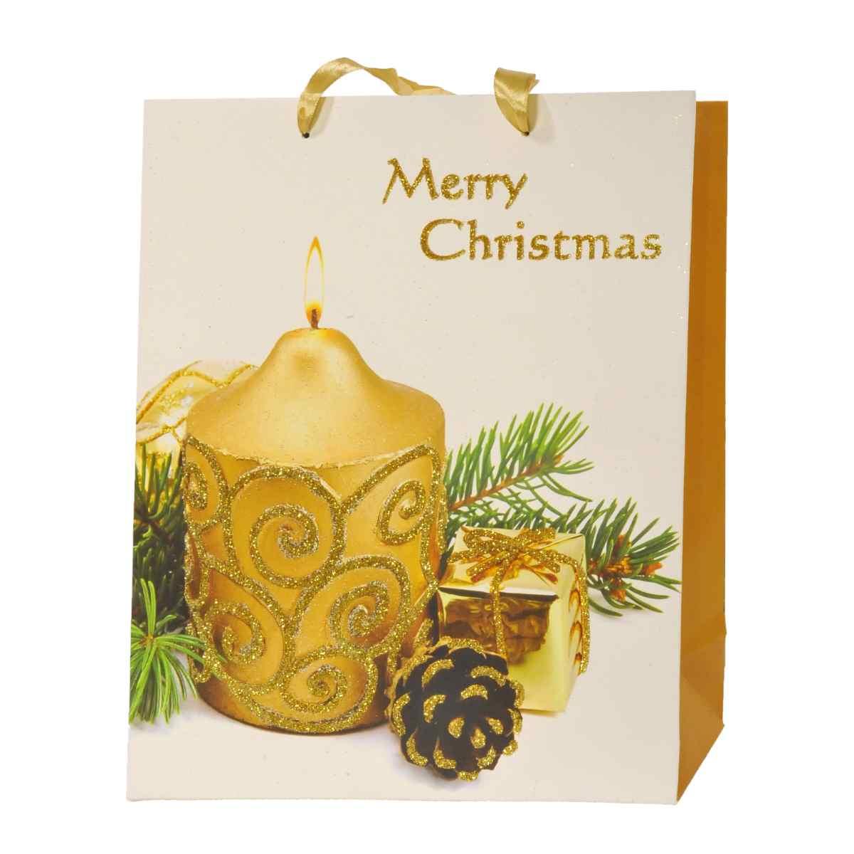 Busta regalo natale candela oro 32 x 26 x 10 cm