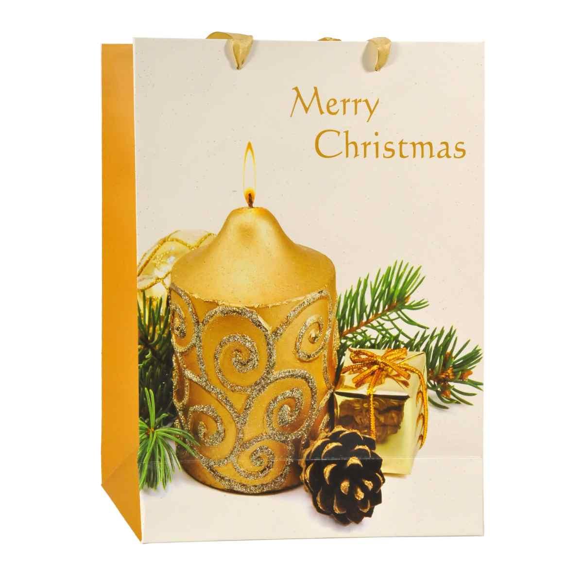 Busta regalo natale candela oro 32 x 26 x 10 cm
