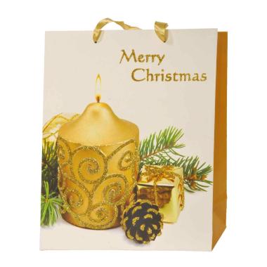 Busta regalo natale candela oro 32 x 26 x 10 cm