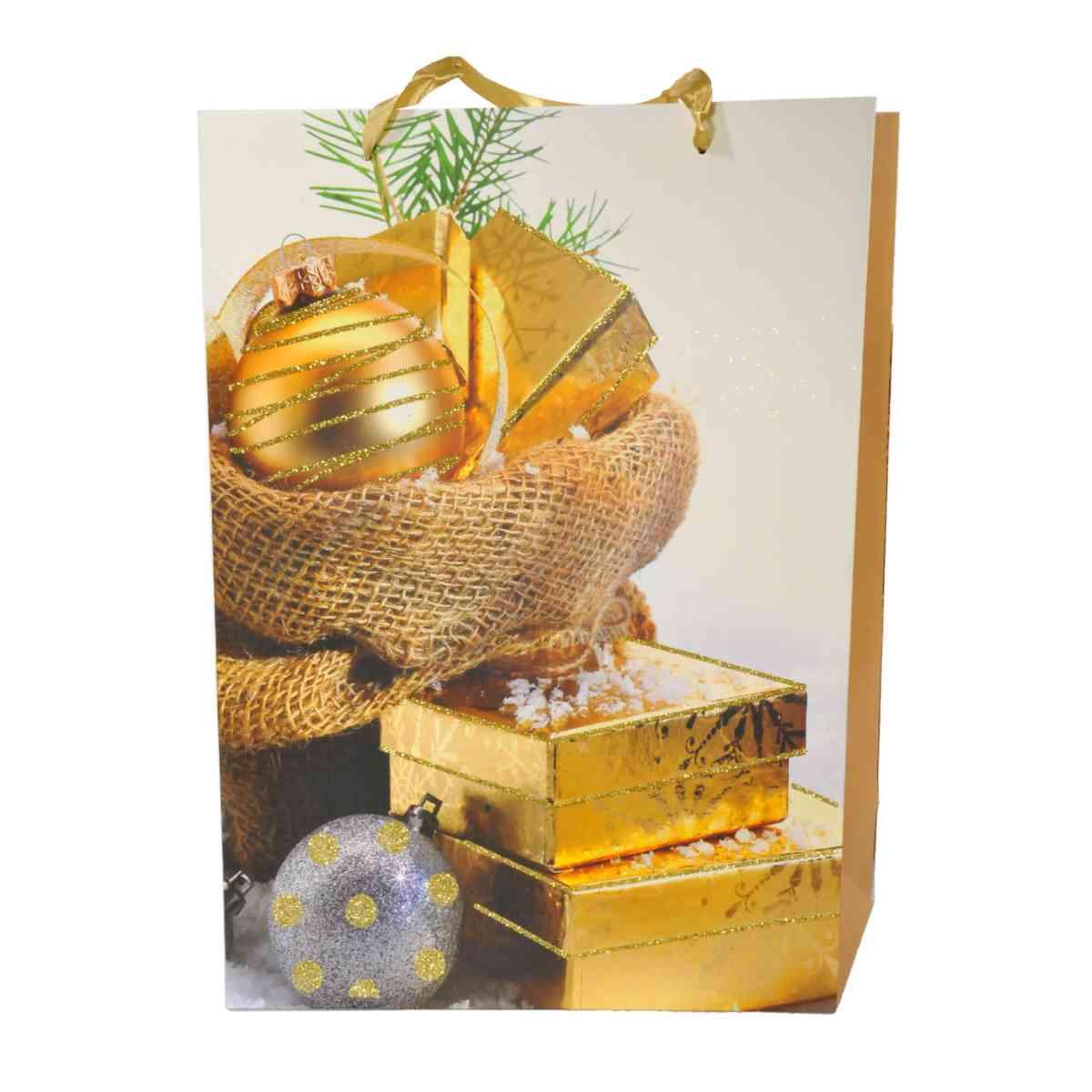 Busta regalo natale pacchetti oro 42 x 30 x 12 cm