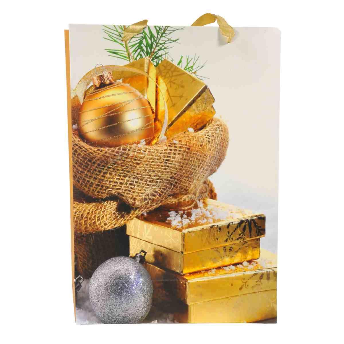 Busta regalo natale pacchetti oro 42 x 30 x 12 cm