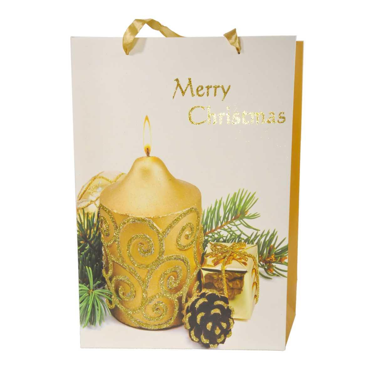 Busta regalo natale candela oro 42 x 30 x 12 cm
