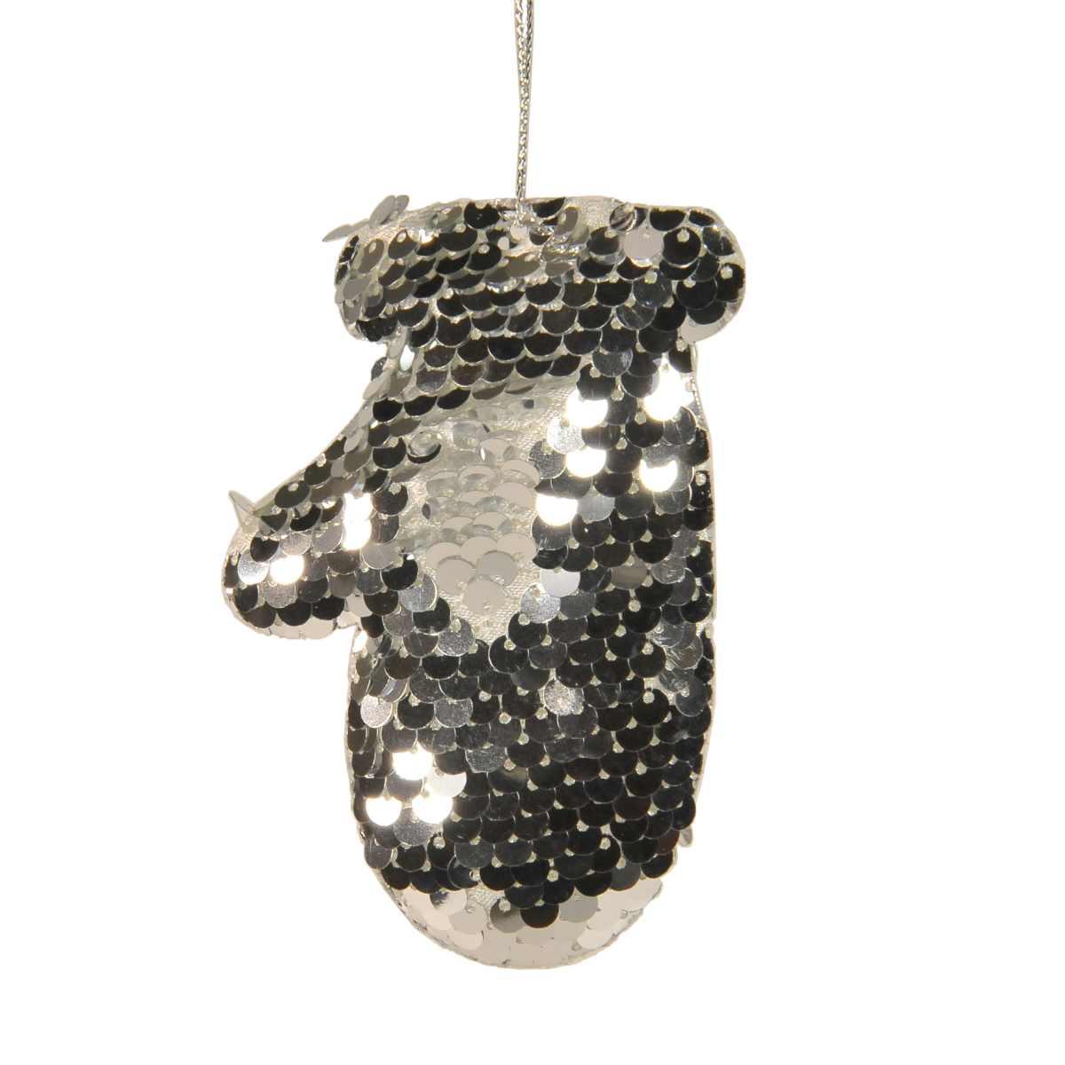 Decorazione natalizia guanto argento paillettes 10 cm