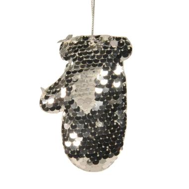 Decorazione natalizia guanto argento paillettes 10 cm