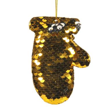 Decorazione natalizia guanto oro paillettes 10 cm