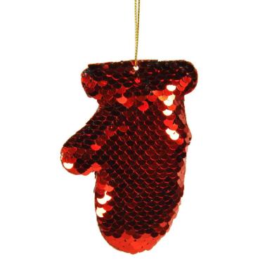 Decorazione natalizia guanto rosso paillettes 10 cm