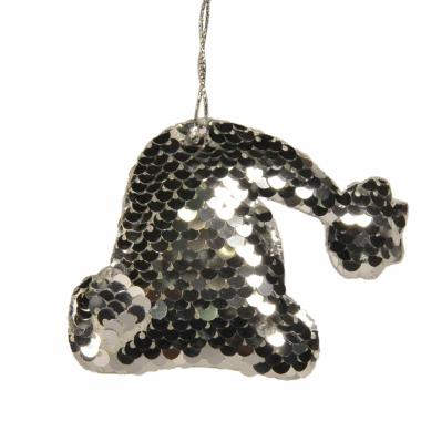 Decorazione natalizia cappello argento paillettes 10 cm