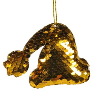 Decorazione natalizia cappello oro paillettes 10 cm