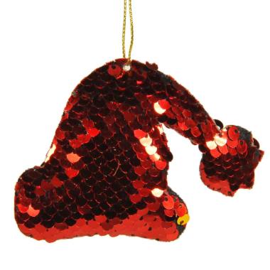 Decorazione natalizia cappello rosso paillettes 10 cm
