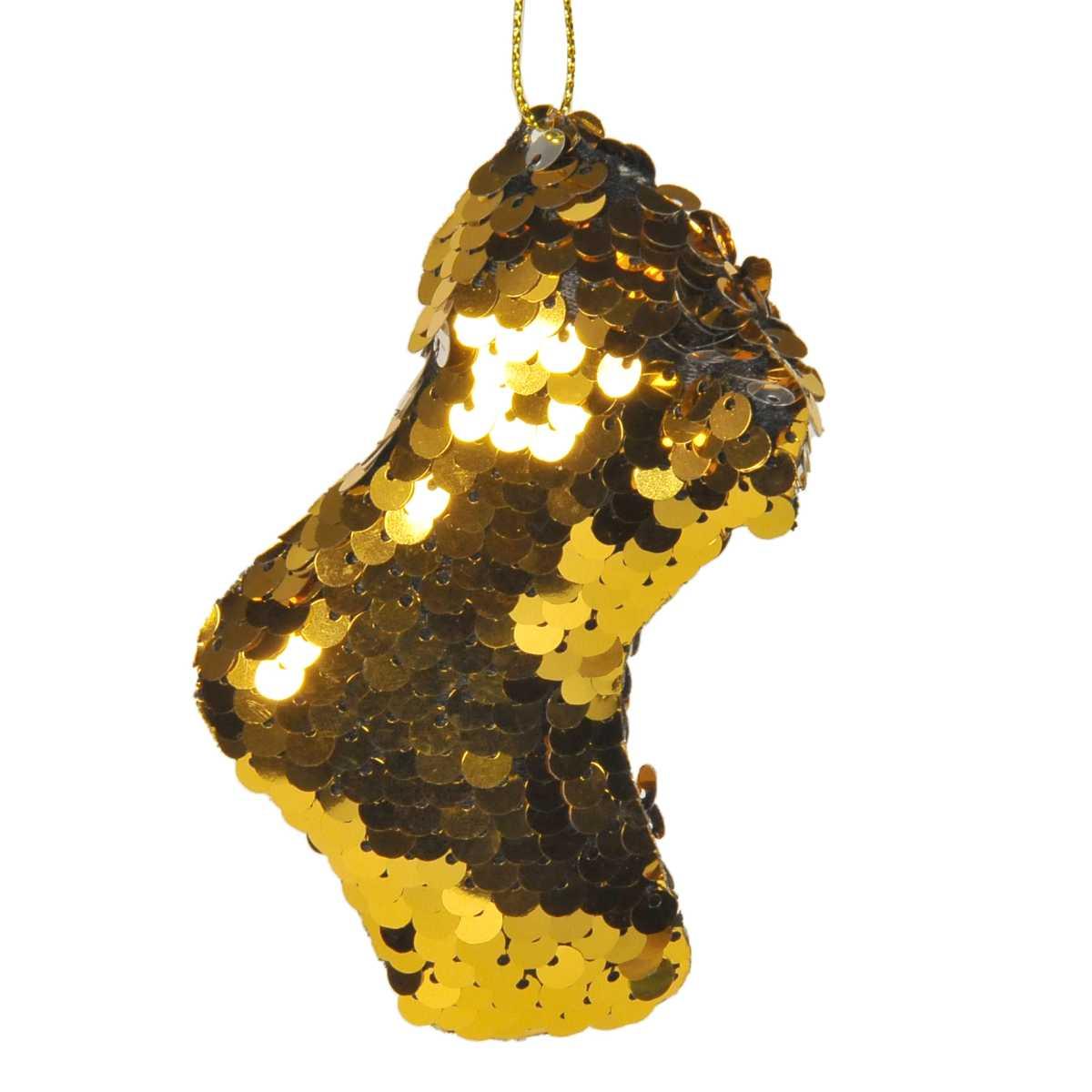 Decorazione natalizia calza oro paillettes 10 cm