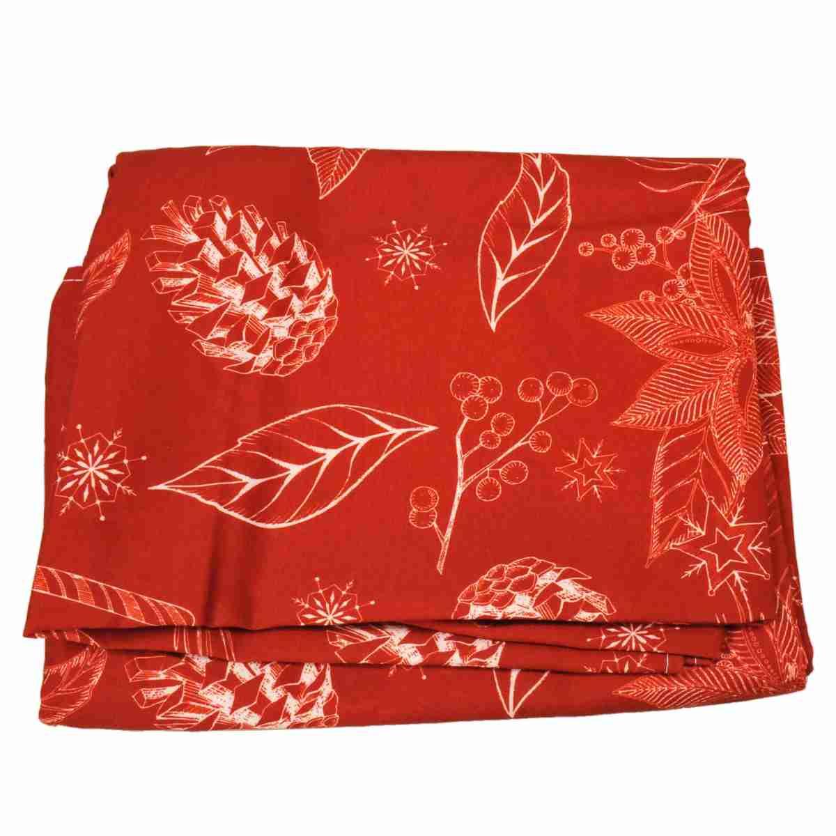 Tovaglia natalizia rossa foglie 140 x 230 cm