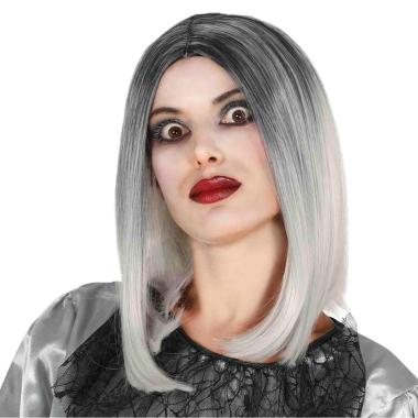 Parrucca caschetto nera bianca liscia lunga