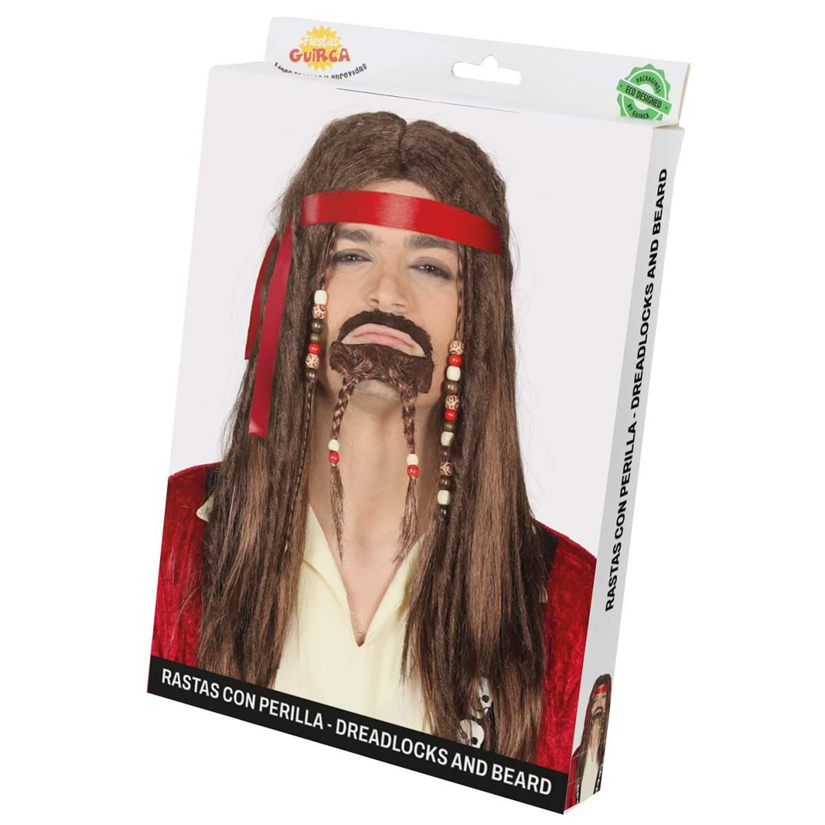 Parrucca pirata castana liscia fascia pizzetto