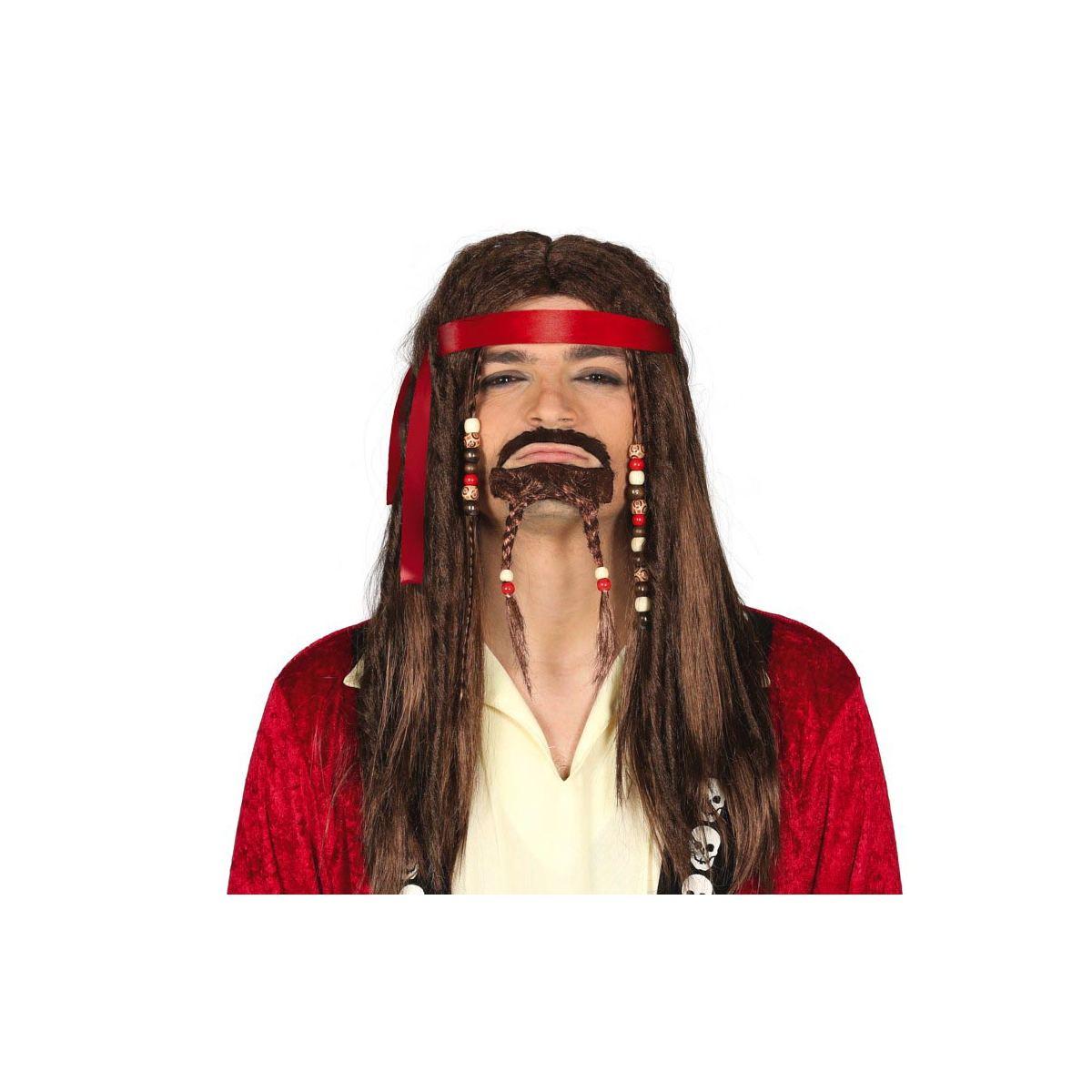Parrucca pirata castana liscia fascia pizzetto