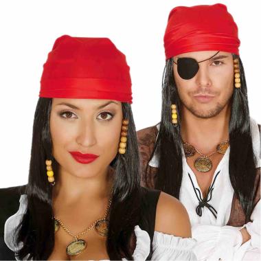 Parrucca pirata nera liscia bandana rossa